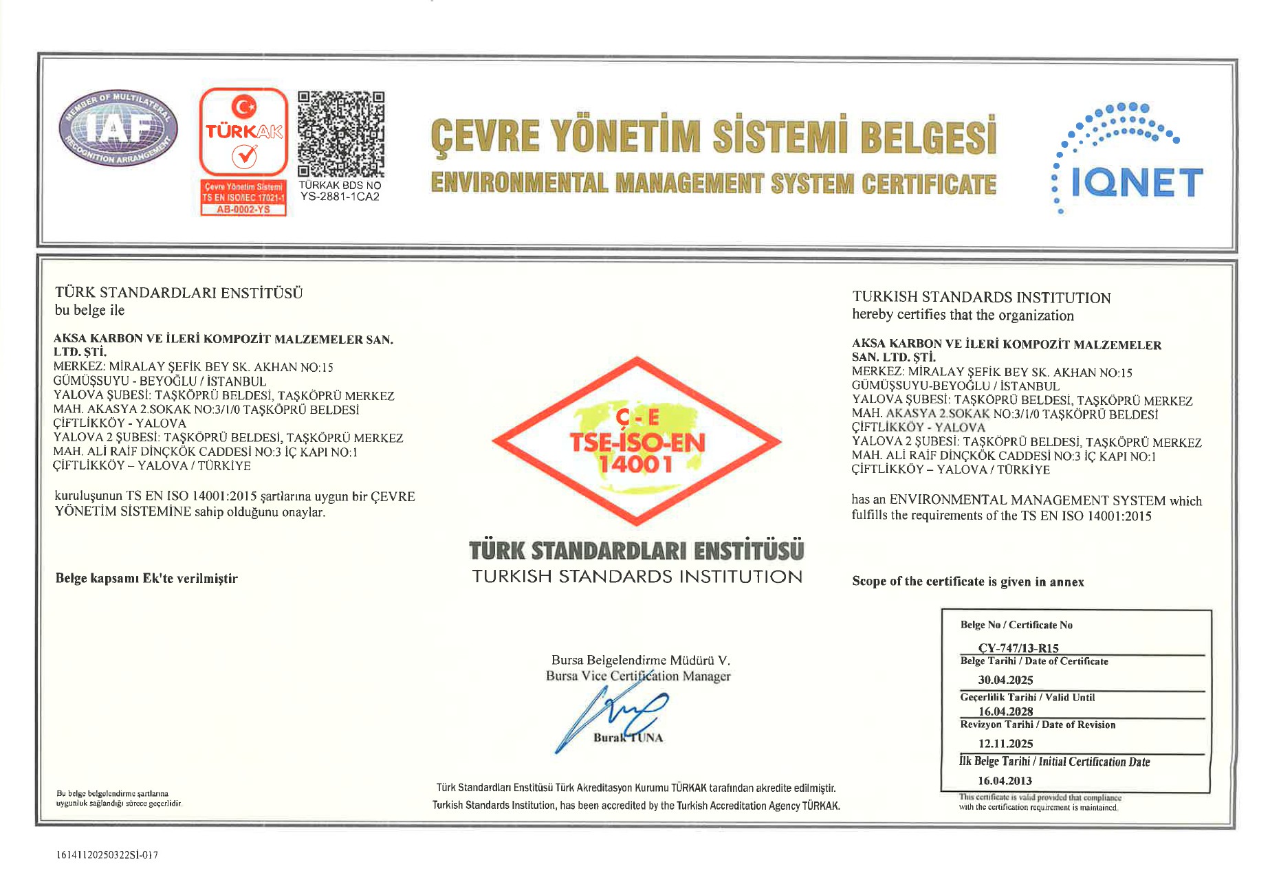 Aksa Carbon | Certificates