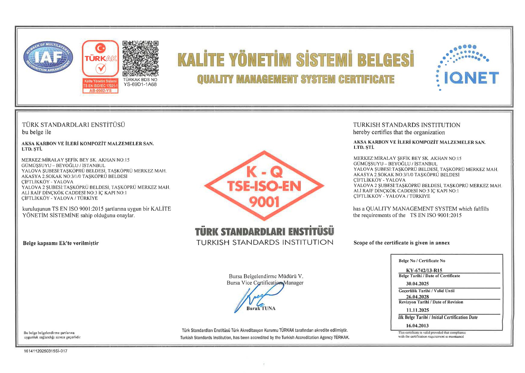 Aksa Carbon | Certificates